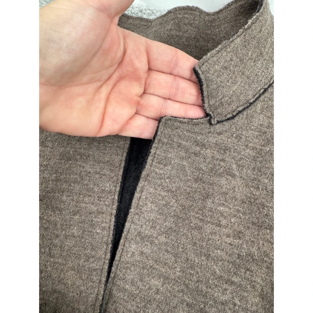 Eileen Fisher Merino Wool Jacket Brown Stand Collar Front Pockets Size Large